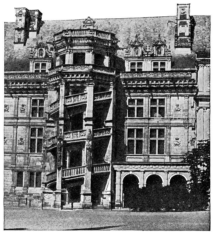 旋转楼梯在皇家Ch?teau德布洛伊在布洛伊，法国- 19世纪