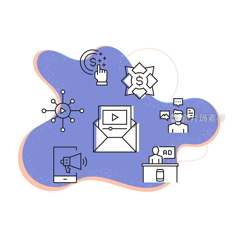 内容营销相关的现代线条风格矢量插图
