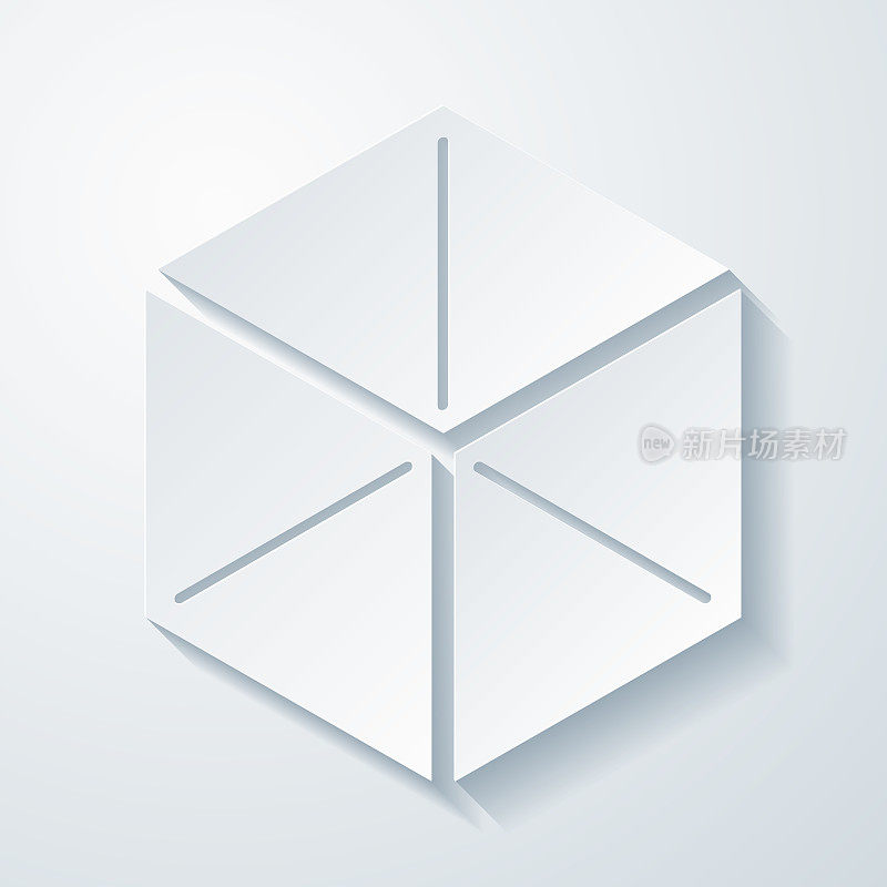 等距立方体。在空白背景上具有剪纸效果的图标
