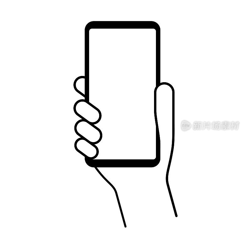 手持手机智能手机，白色背景上的空白白色屏幕