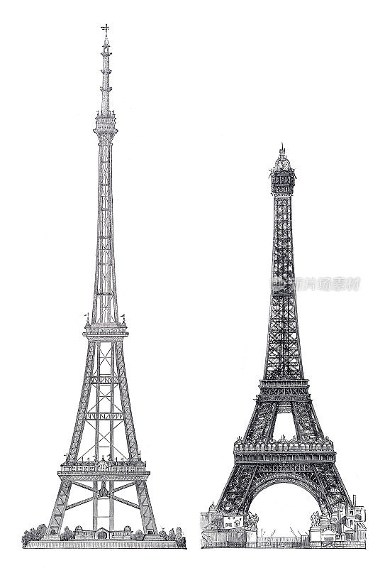 1893年，英国的埃菲尔铁塔与沃特金斯的塔相比