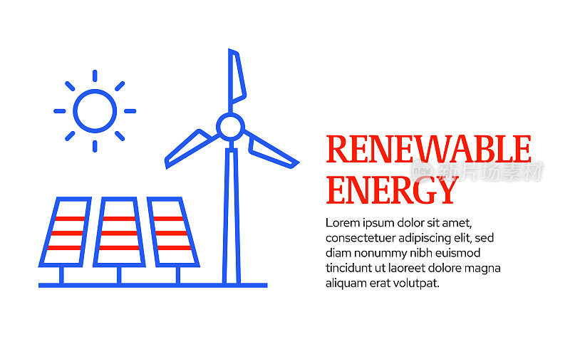 可再生能源概念，矢量线图标模板设计