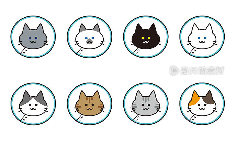 脸部图标设置的各种猫品种与伊丽莎白衣领