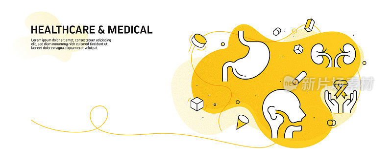 医疗保健和医疗相关的现代线条风格矢量插图
