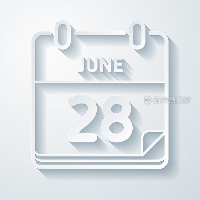 6月28日。在空白背景上具有剪纸效果的图标