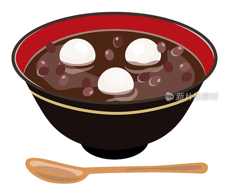 甜红豆汤配白球饺子。