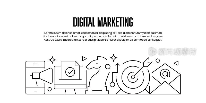 与数字营销相关的现代线条风格横幅设计