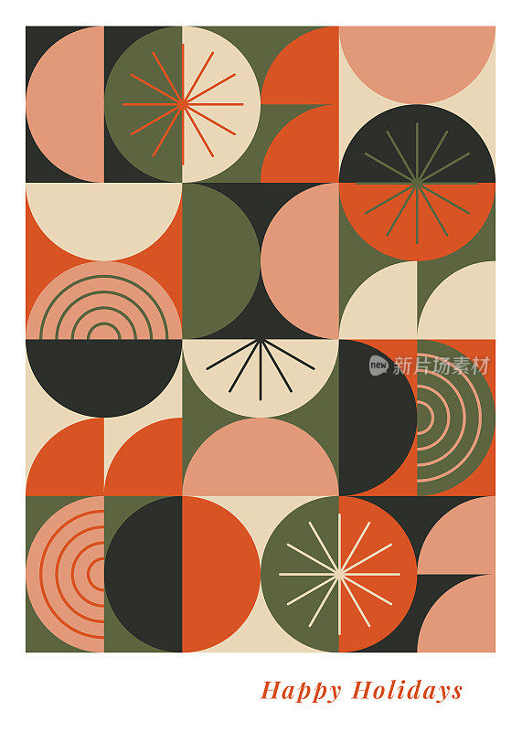 快乐的节日贺卡与现代几何背景。