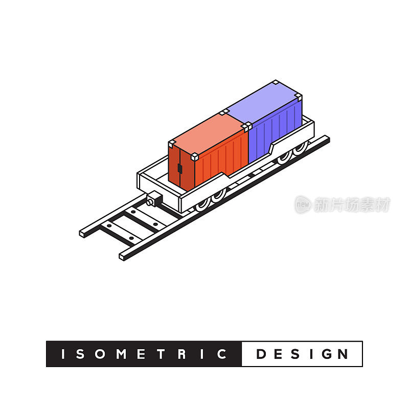 货物列车等距网横幅,海报,封面和横幅的三维设计