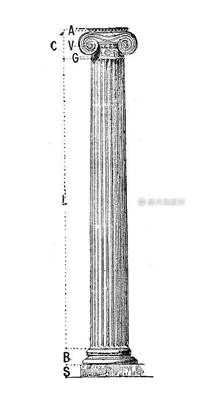 古董插图:柱，爱奥尼亚