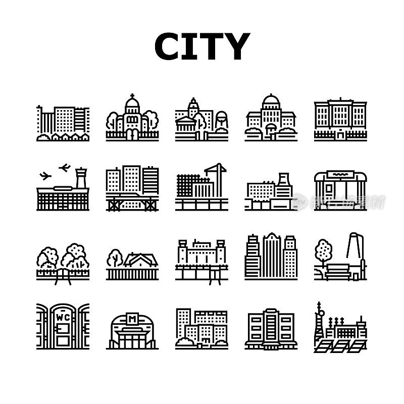 城市建设和景观图标设置向量