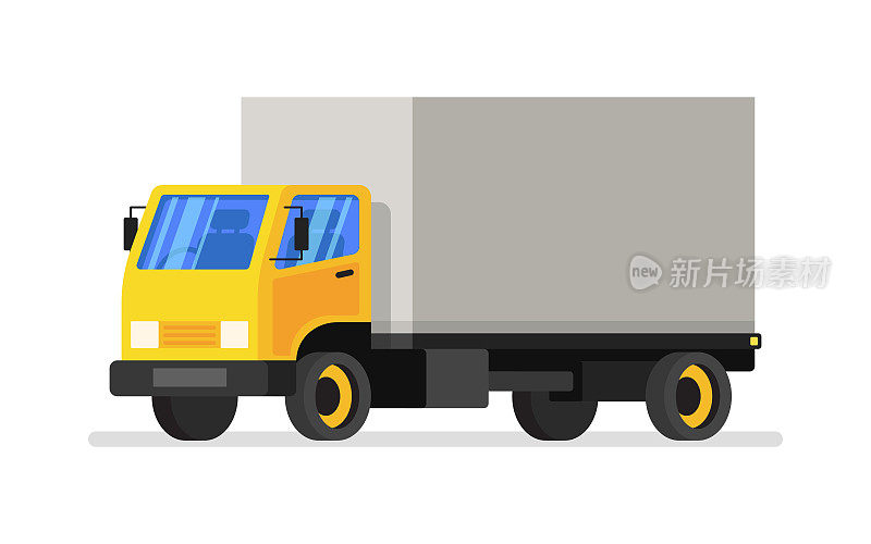 黄色货车，用于运送货物。矢量插图。