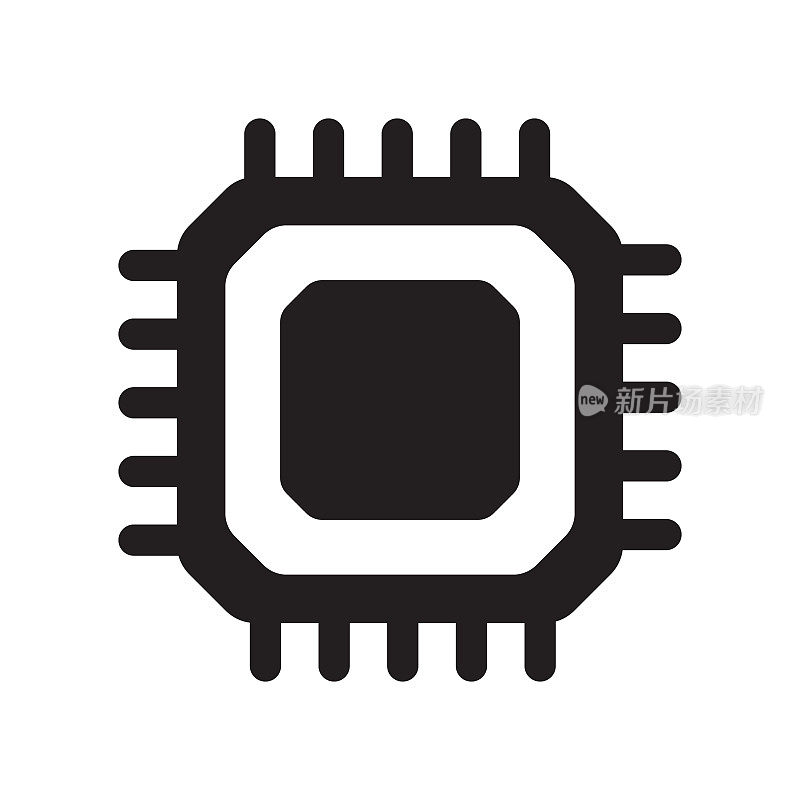 电子芯片矢量图标孤立在白色背景。计算机芯片图标，cpu微处理器芯片图标。