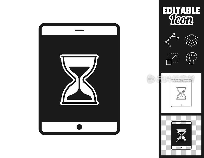 带沙漏的平板电脑。图标设计。轻松地编辑