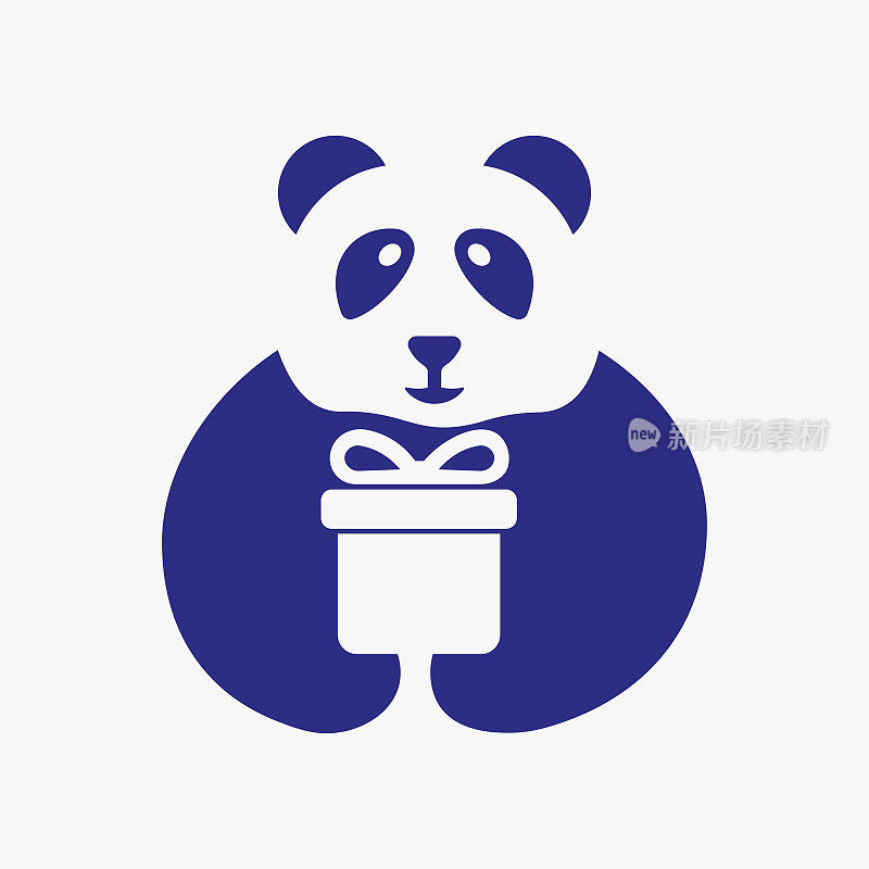 熊猫礼品盒Logo负空间概念矢量模板。熊猫手持礼品盒符号