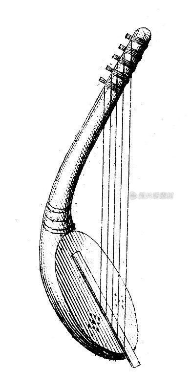 古董雕刻插图，文明:乐器