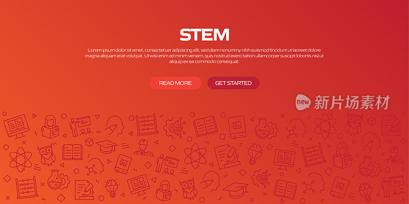 STEM教育网页横幅与线性图标，潮流线性风格向量