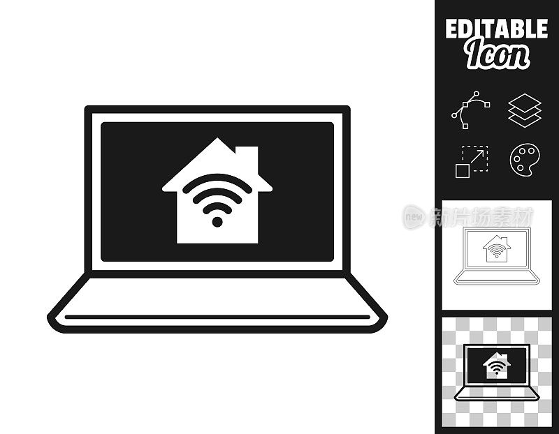 笔记本电脑与智能家居。图标设计。轻松地编辑