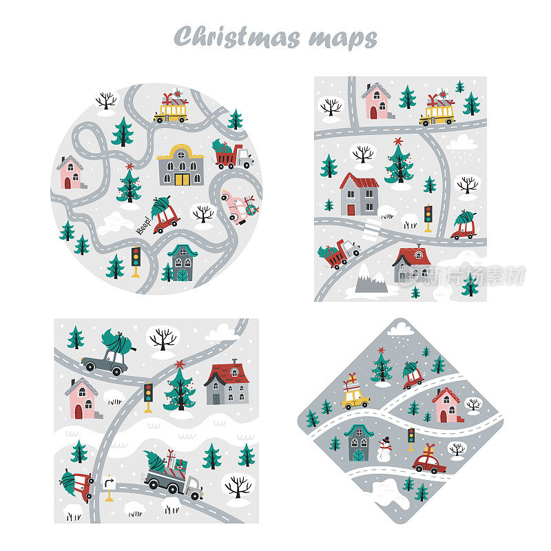 收集该地区的汽车、房屋和圣诞树的圣诞地图