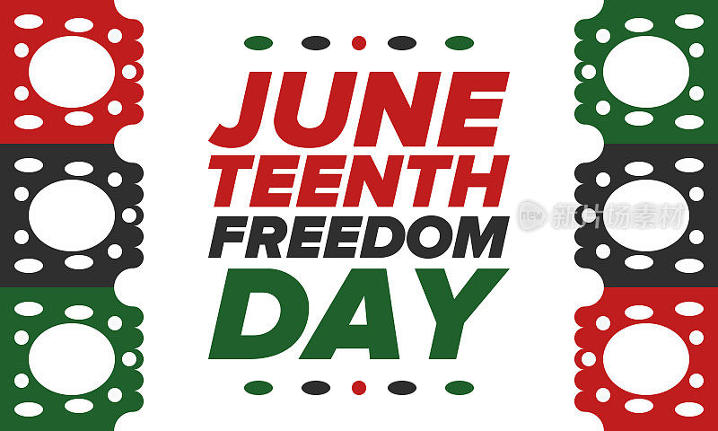 六月独立日。自由或解放纪念日。6月19日是美国一年一度的节日。非洲裔美国人的历史和传统。海报，贺卡，横幅和背景。向量