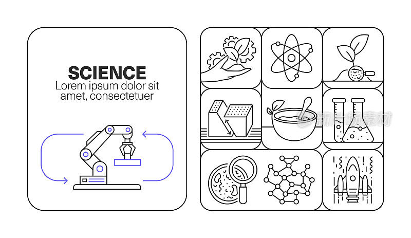 科学横幅线图标集设计