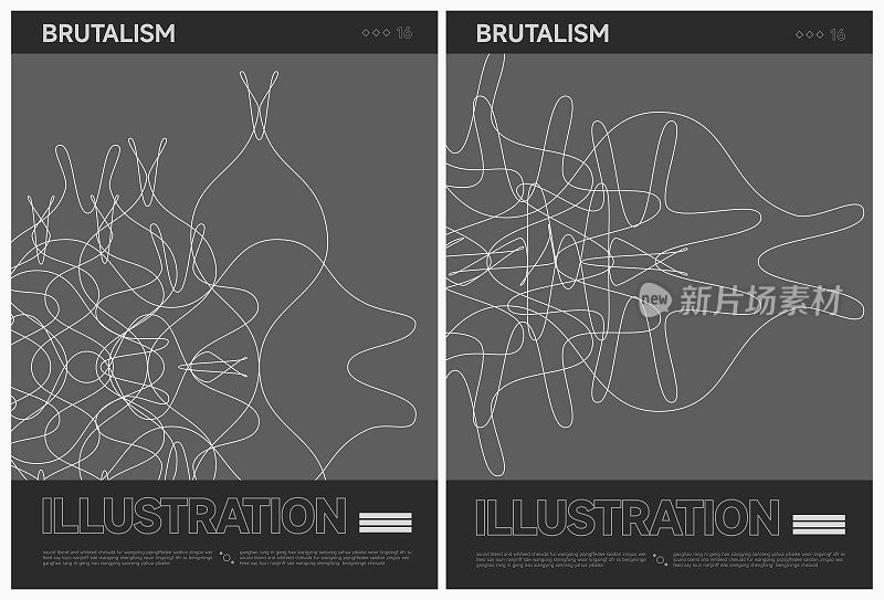 抽象黑白野兽主义涂鸦线条造型海报模板背景集合