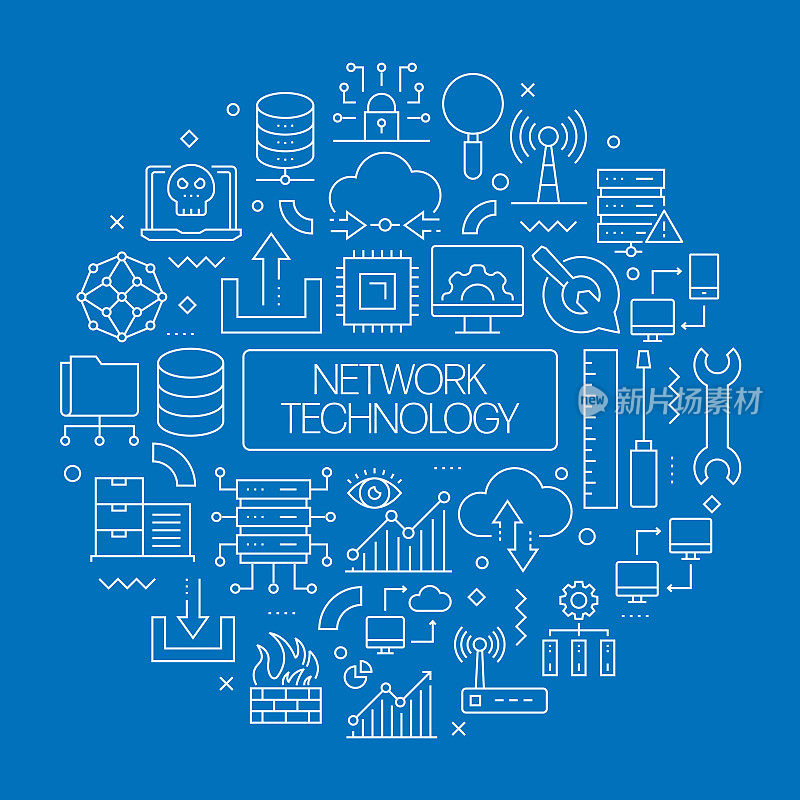 网络技术网络横幅与线性图标，新潮的线性风格矢量