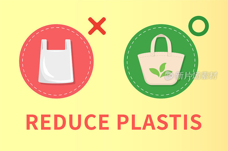 塑料袋和帆布袋，环保购物袋，减少塑料的使用，关爱地球