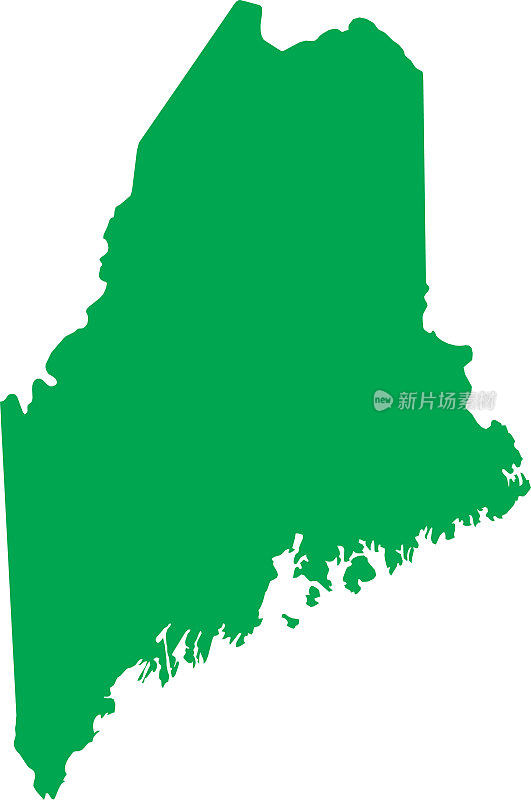 美国缅因州的绿色CMYK彩色地图