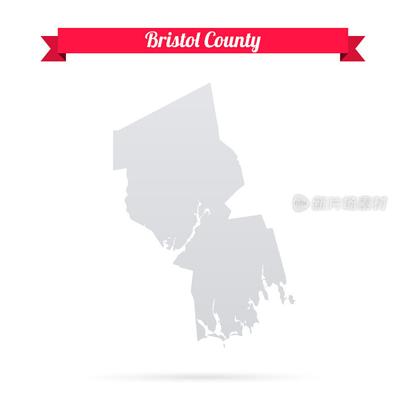 布里斯托尔县，马萨诸塞州。白底红旗地图