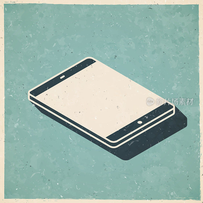 等距平板电脑-平面位置。图标复古复古风格-旧纹理纸