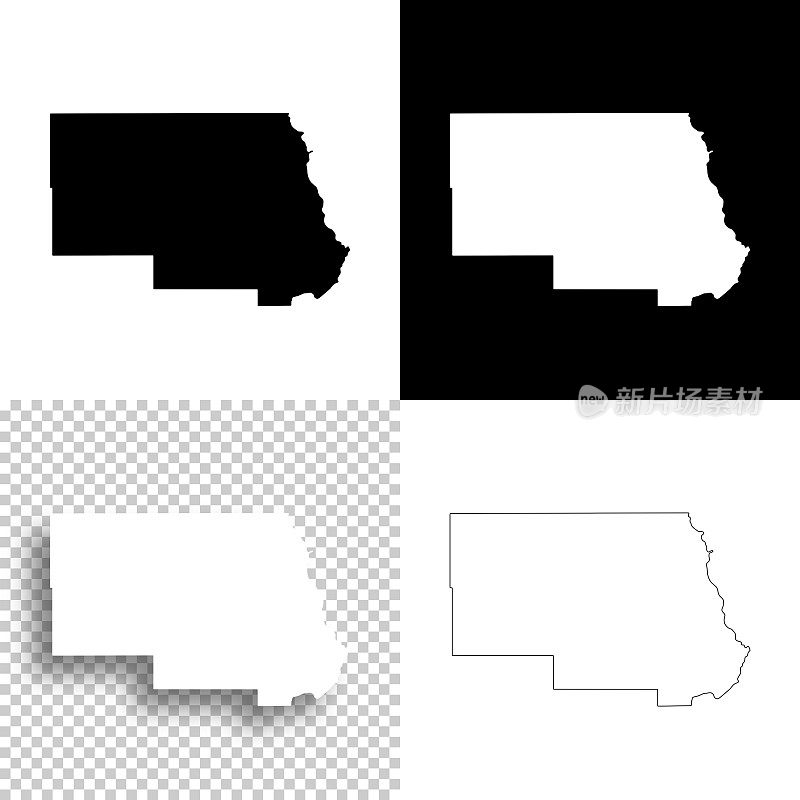 明尼苏达州斯特恩斯县。设计地图。空白，白色和黑色背景