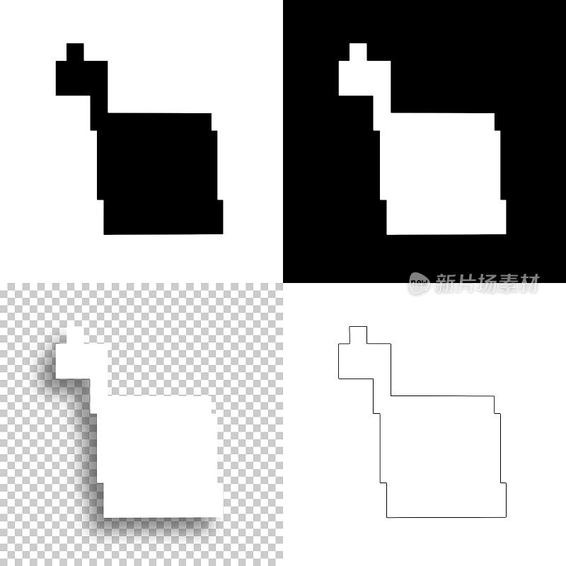 沃德县，北达科他州。设计地图。空白，白色和黑色背景