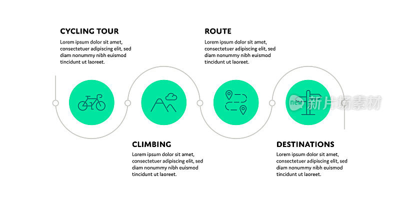 自行车之旅概念信息图表设计与可编辑的笔画线图标