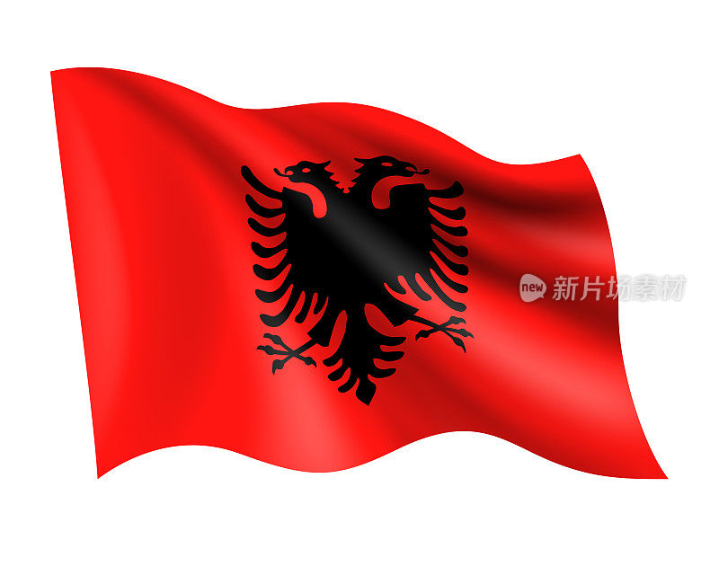 阿尔巴尼亚-矢量挥动现实的旗帜。阿尔巴尼亚国旗孤立在白底上