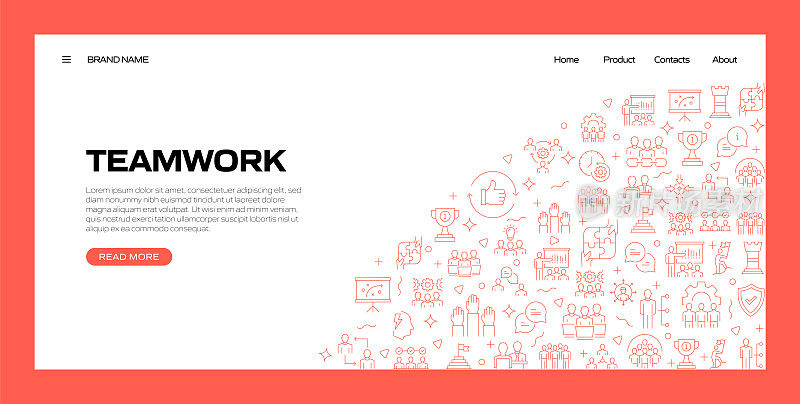 网页、标题、宣传册、年度报告和书籍封面的团队相关线条风格横幅设计