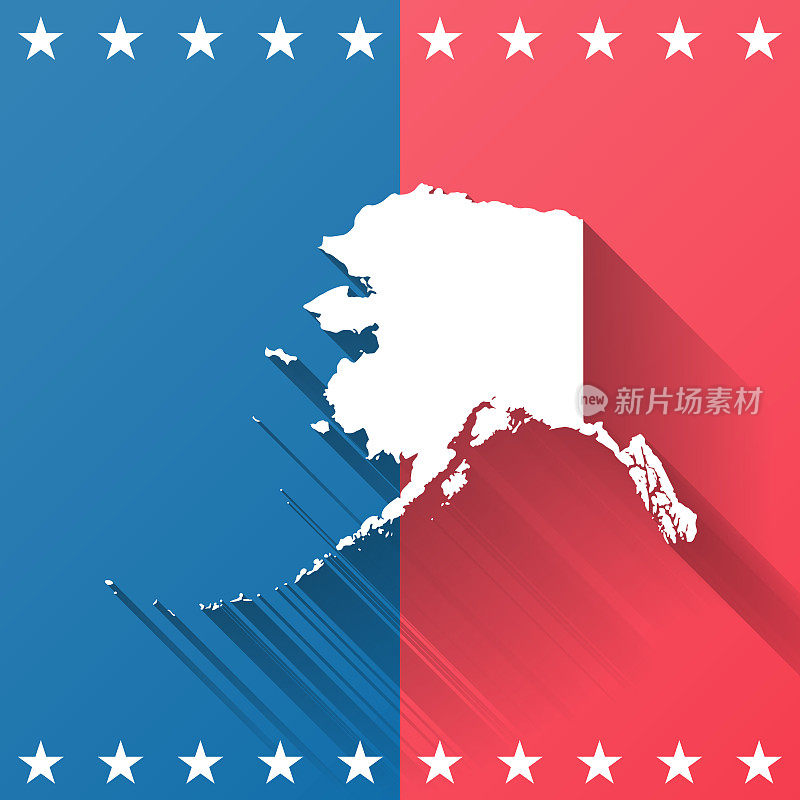 阿拉斯加。地图在蓝色和红色的背景
