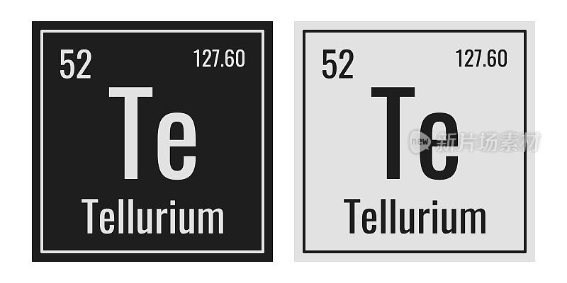 碲的象征。元素周期表中的化学元素。矢量插图隔离在白色背景上。玻璃的迹象。