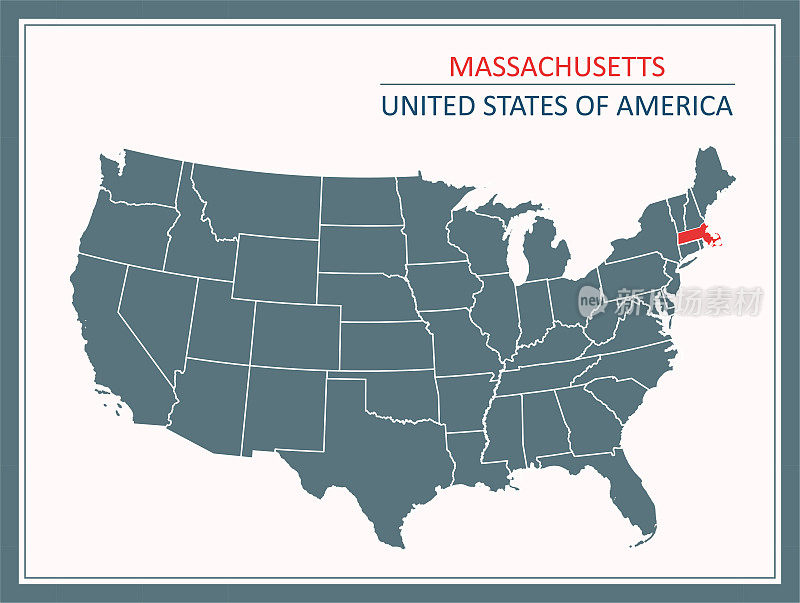 马萨诸塞州轮廓矢量地图美国可打印