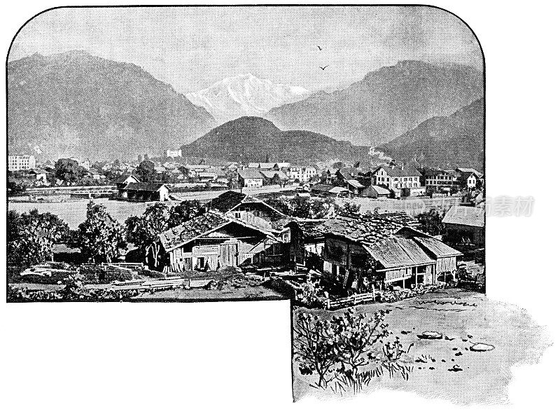 瑞士伯尔尼坎顿的因特拉肯镇――19世纪
