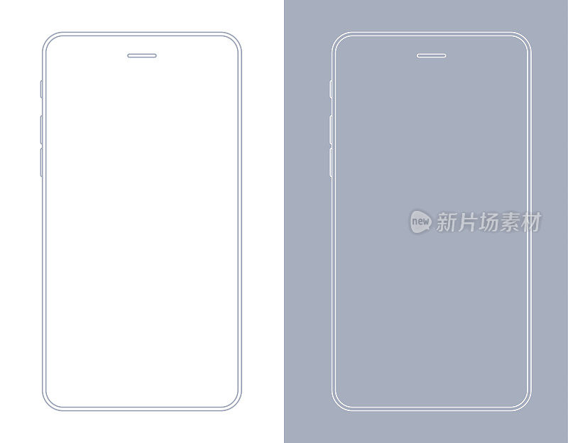 智能手机，移动电话在灰色和白色线框