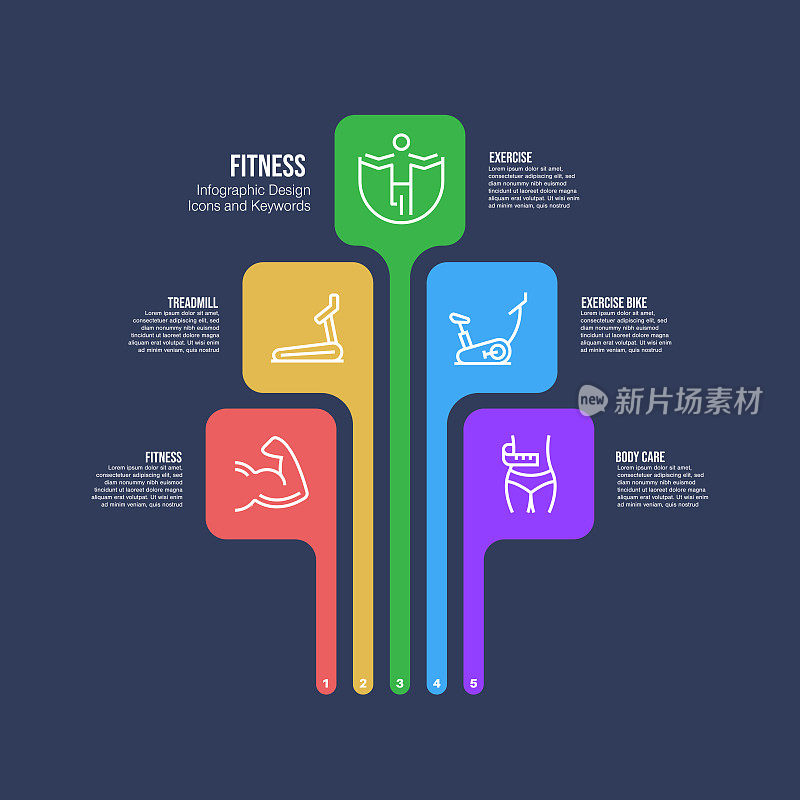 信息图表设计模板与健身关键字和图标