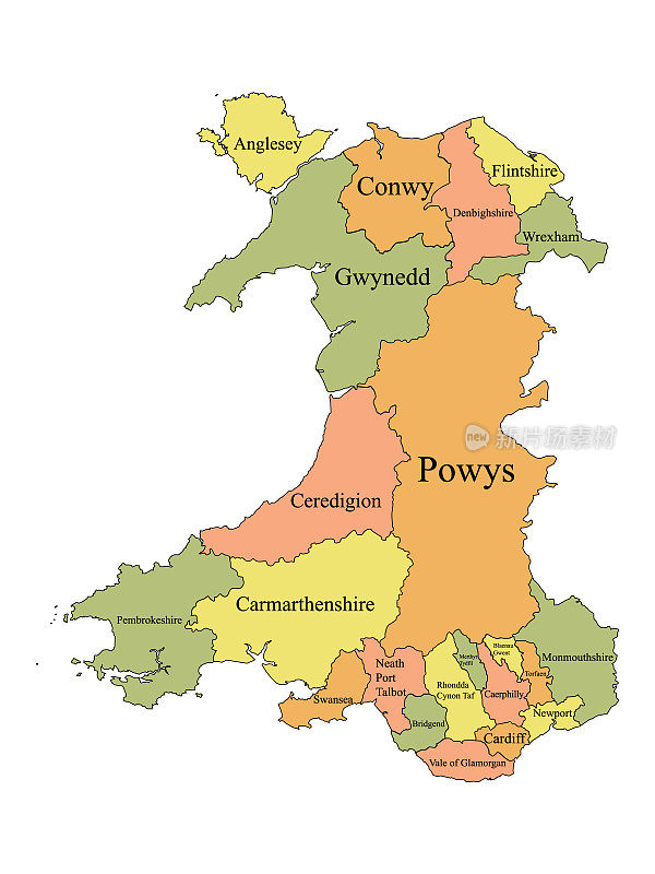 威尔士主要地区地图
