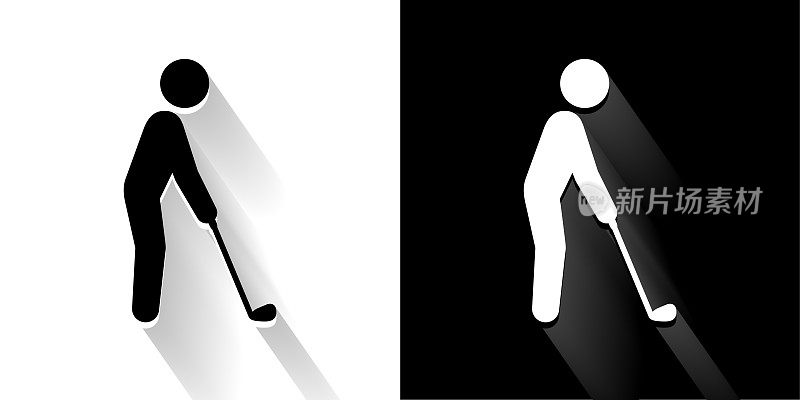高尔夫球员黑色和白色与长影子的图标