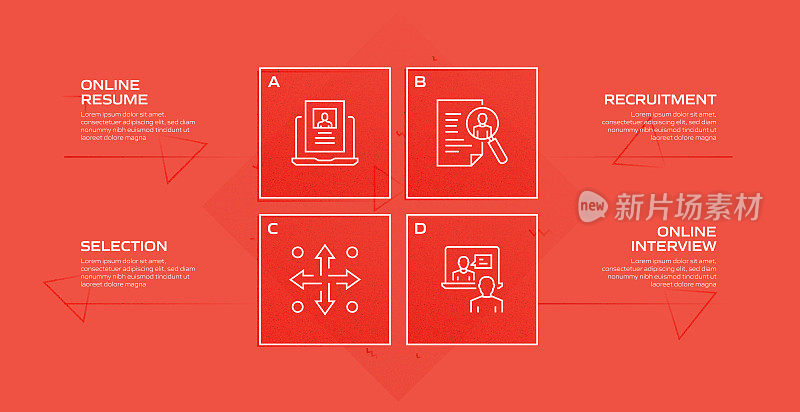 招聘相关流程信息图模板。过程时间图。使用线性图标的工作流布局