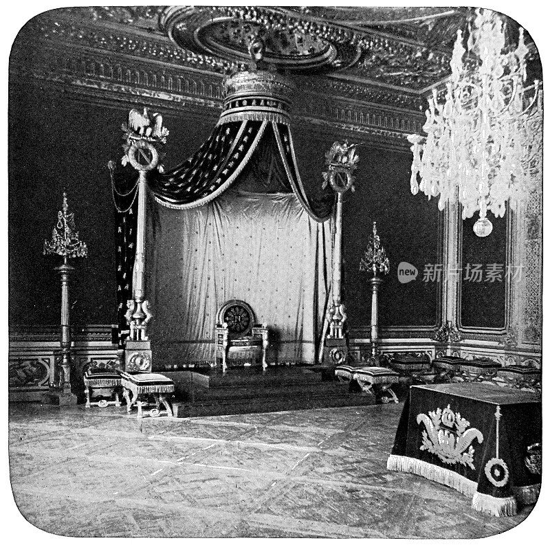 拿破仑在枫丹白露Ch?teau德枫丹白露的正殿，法国- 19世纪