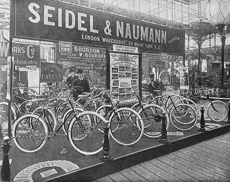 伦敦，国家展览，展位43展示自行车，赛德尔和诺曼