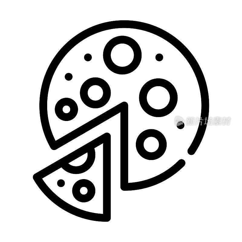 素食披萨线图标矢量符号插图