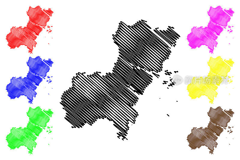 温州市(中华人民共和国，浙江省)地图矢量插图，涂画永嘉市、瑶丘、瑶丘地图