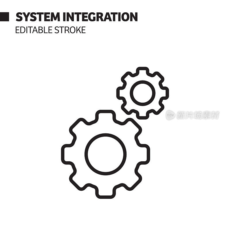 系统集成线图标，轮廓向量符号插图。